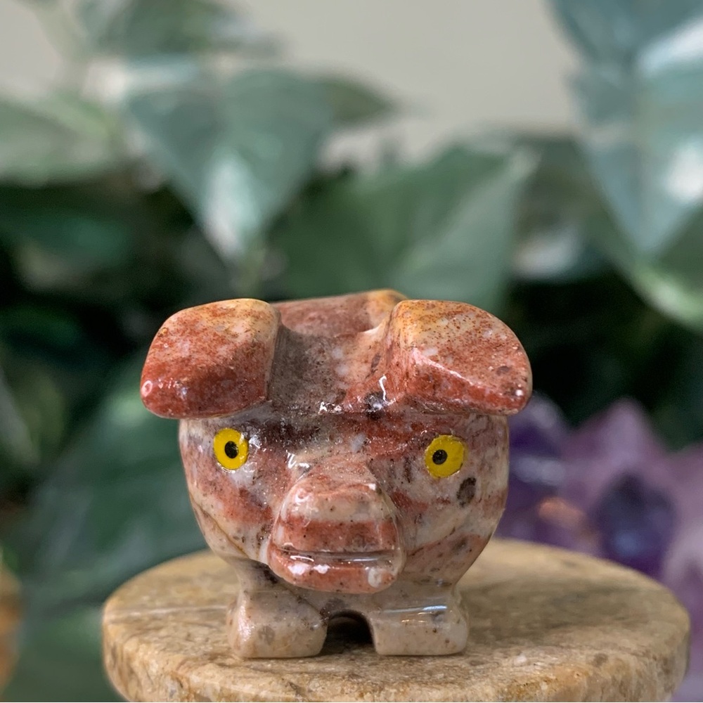 Red Soapstone Carved Pig Figurine Miniature Stone Farm Animal Carving Mini Swine - Picture 3 of 15